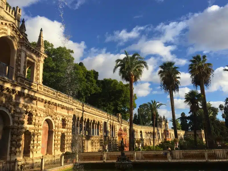 ornamental Spanish gardens with palm trees