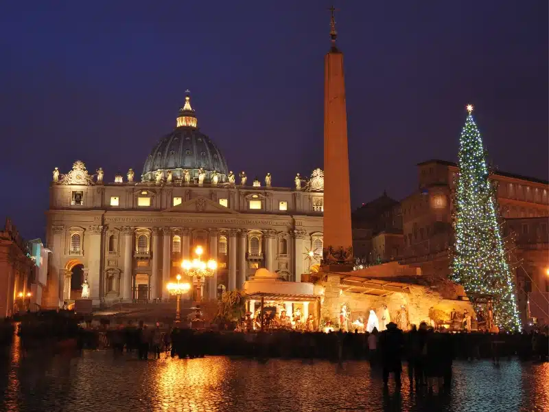 Christmas tree and nativity scene outside the Vatican