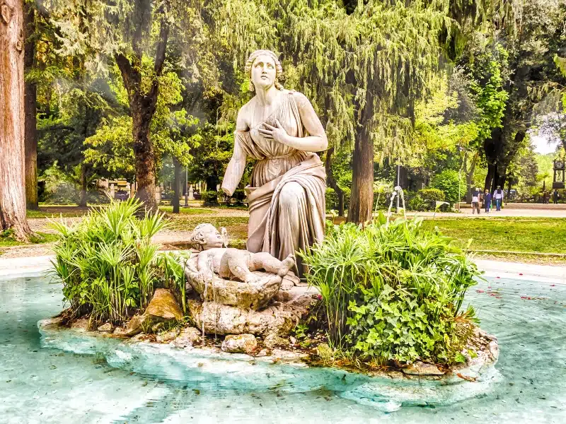 Classical Fountain in Villa Borghese Park, Rome, Italy