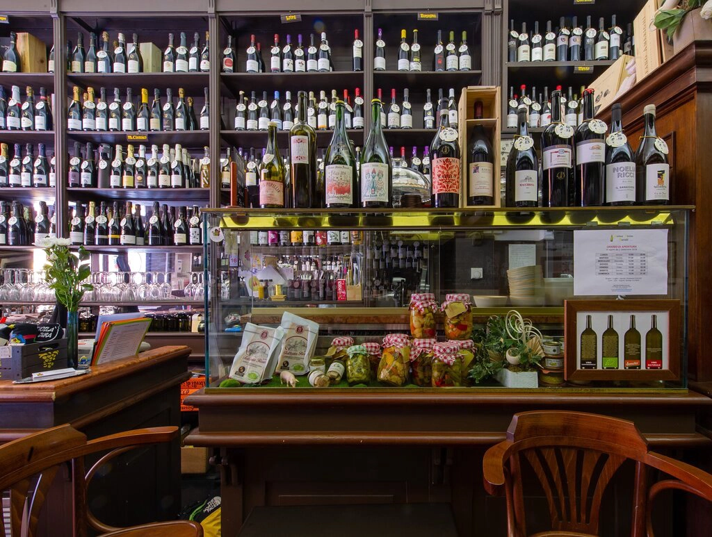 wine shop with large selection of wines on display