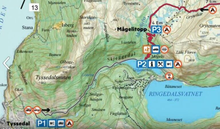 map of parking at Trolltunga