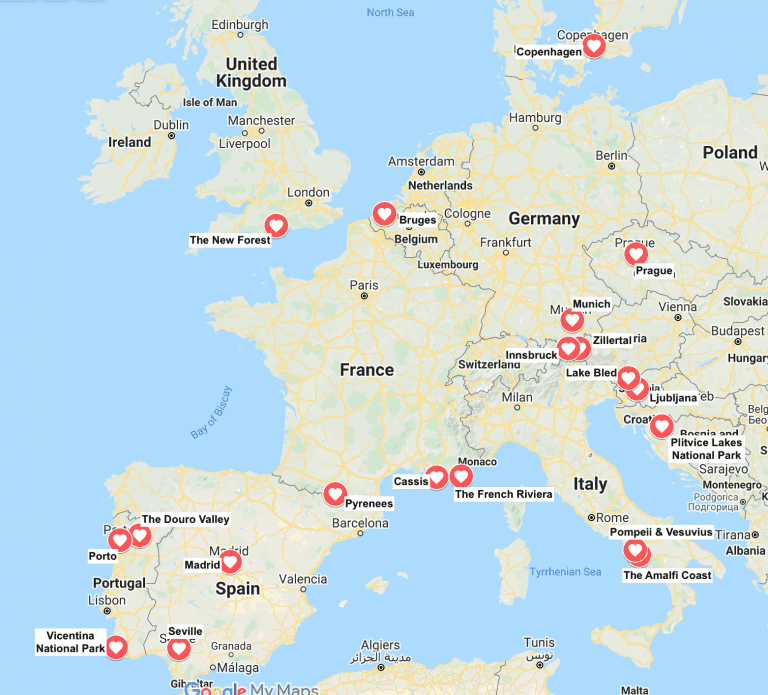map of the best places to go in October Europe