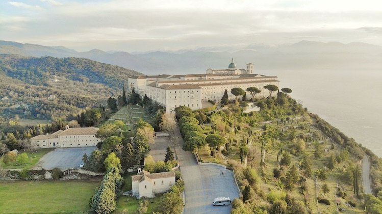 free camping Italy by the abbey of Montecassino see in the early morning light