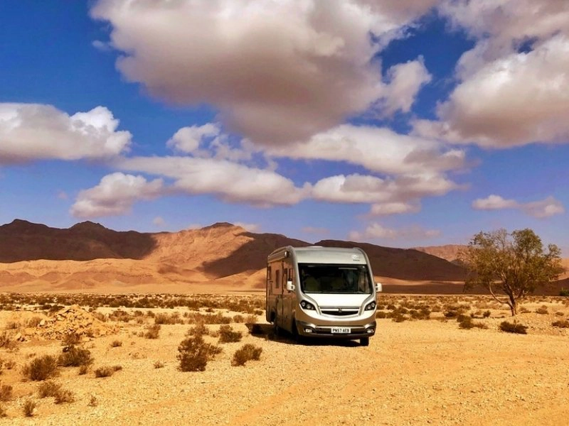 motorhome parked in the desert of Morocco
