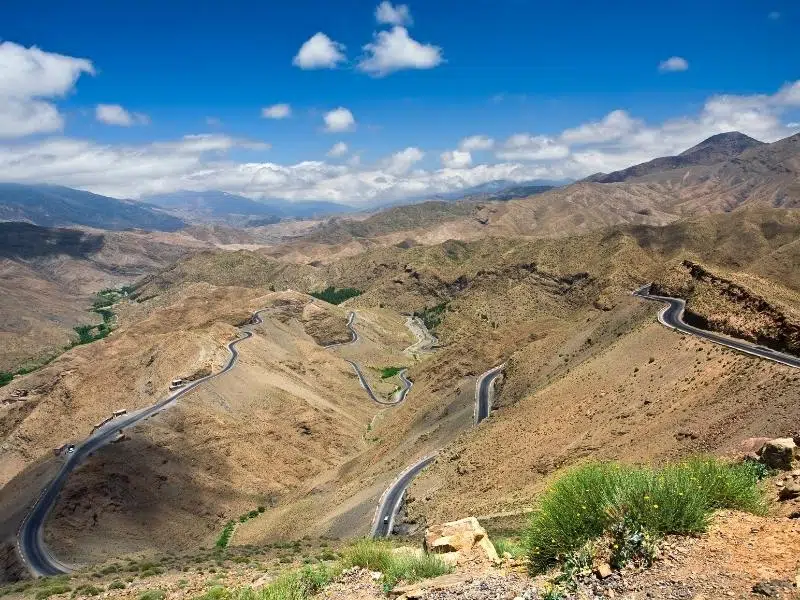 a mountainous rwinding oad across the Atlas in Morocco