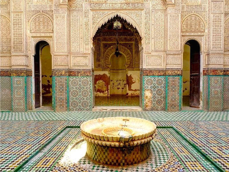 Ornate and tiled interior of a Moroccan imperial building