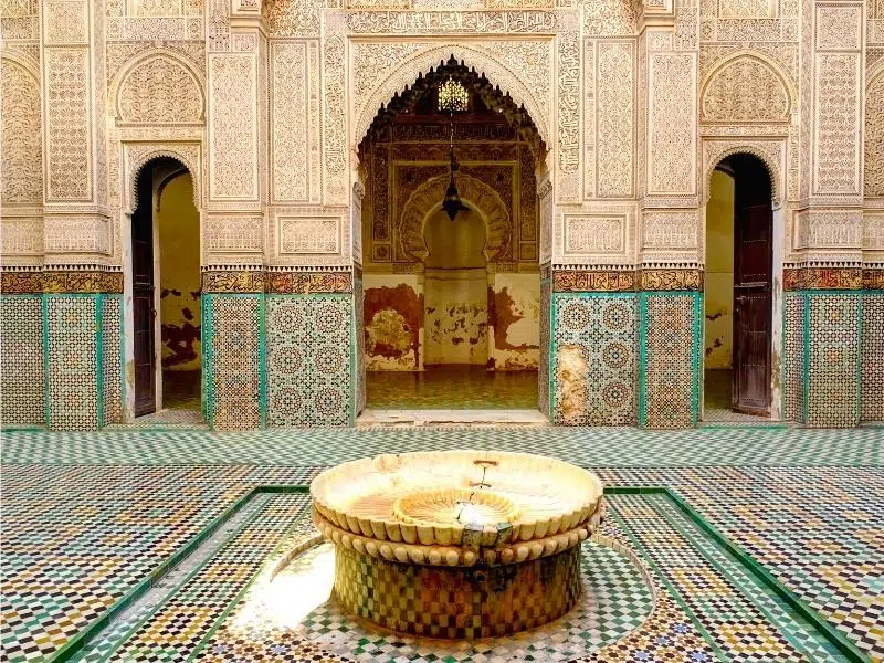 Ornate and tiled interior of a Moroccan imperial building
