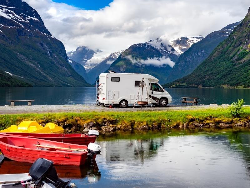 motorhome at a popular fjord camping spot in Norway