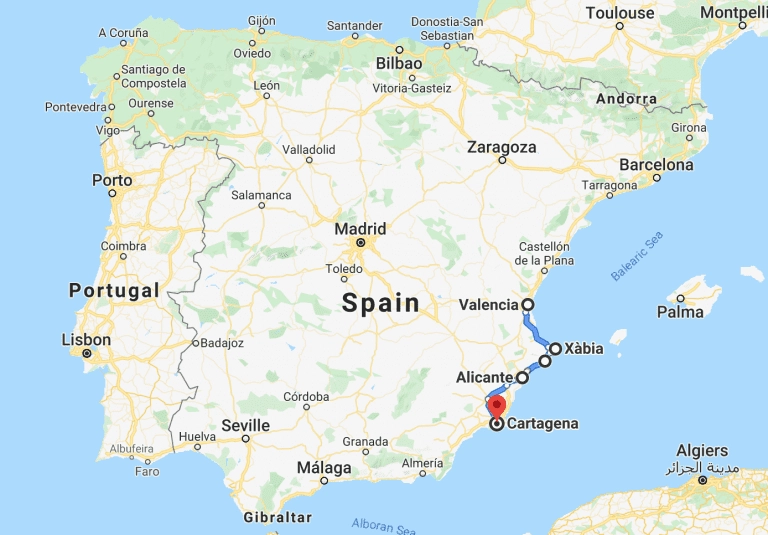 Costa Blanca trip to Spain itinerary and map