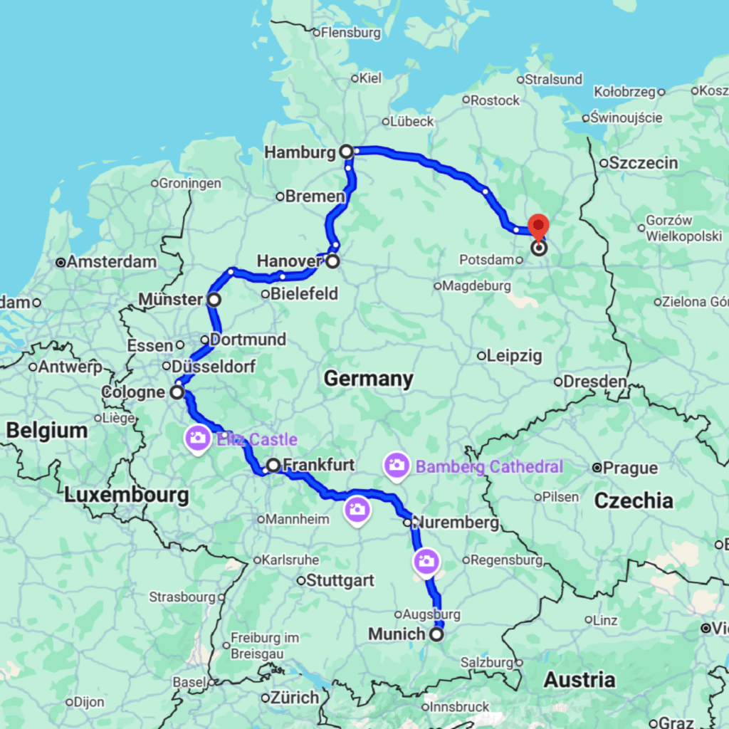 German cities road trip map