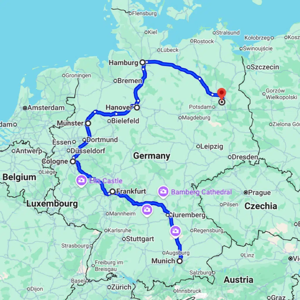 German cities road trip map
