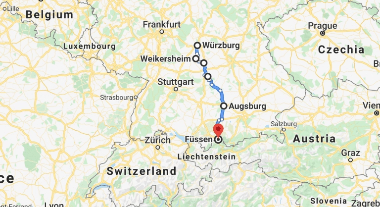 Romantic Road Germany Route map