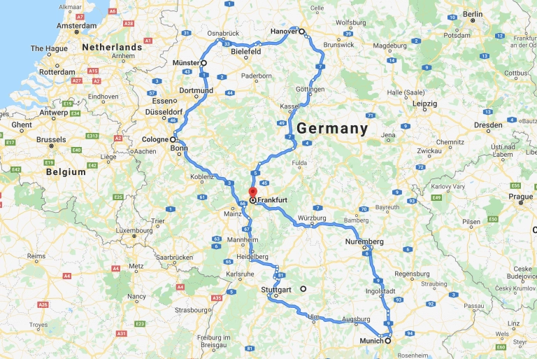 Map of the best places to tour in Germany