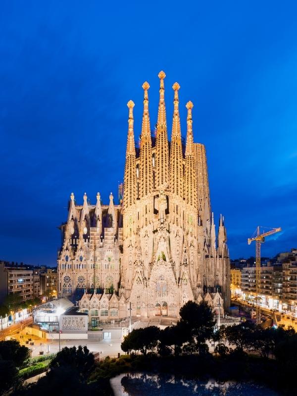 Sagrada Familia Barcelona lit up at night