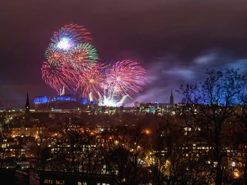 Fireworks above a city at night