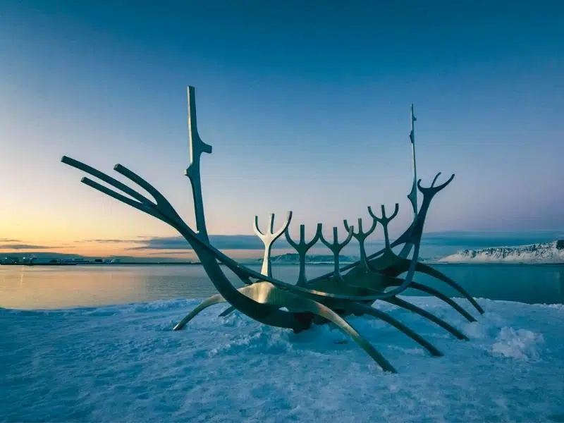 Sun Voyager in Reykjavik surrounded by snow