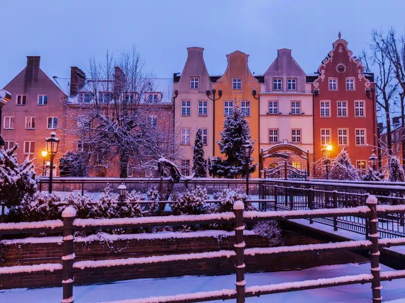 The old town of Gdansk covered in snow