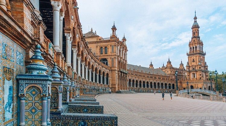 Plaza Espana in Seville lined with colourful tiles