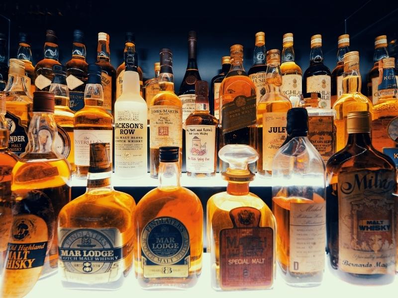 bottles of whisky on a shelf
