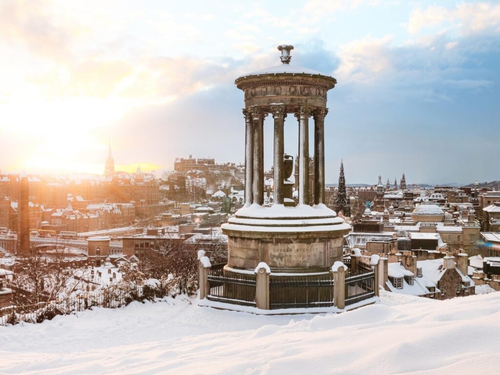 edinburgh city covered in snow