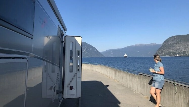 waiting fo the boat in Norway on a motorhome Europe tour