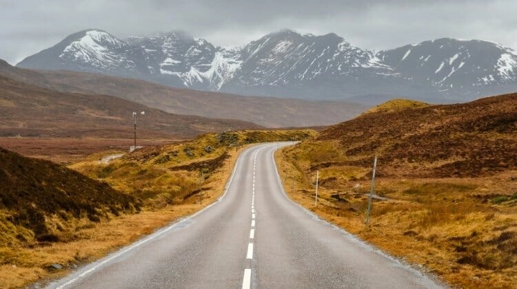 scottish road into the Highlands in winter