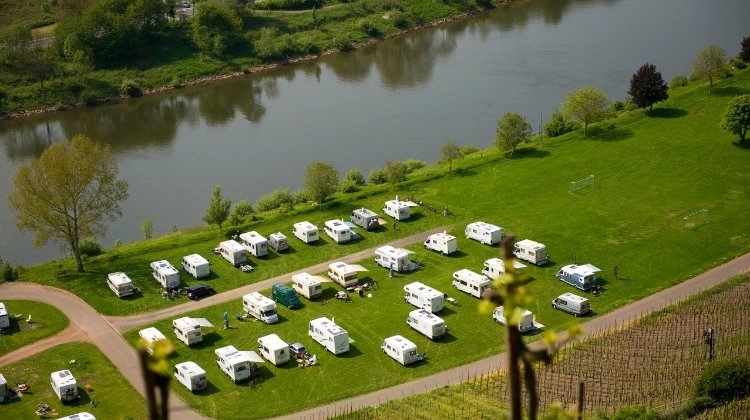 Motorhomes camping on the Moselle