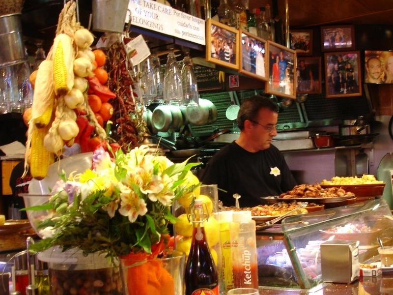 market stall full of tapas in Spain