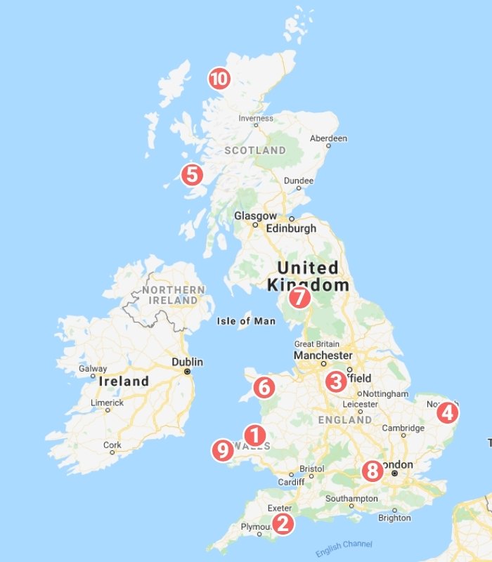 camping sites for motorhomes in UK map