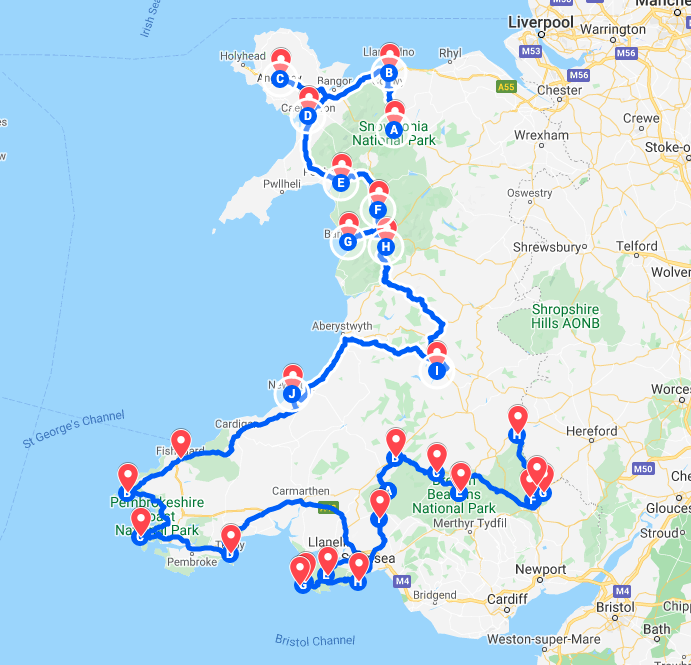 Wales road trip map