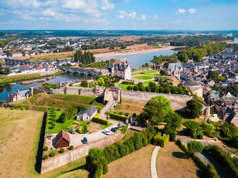 Amboise city aerial panoramic view, Loire valley in France.