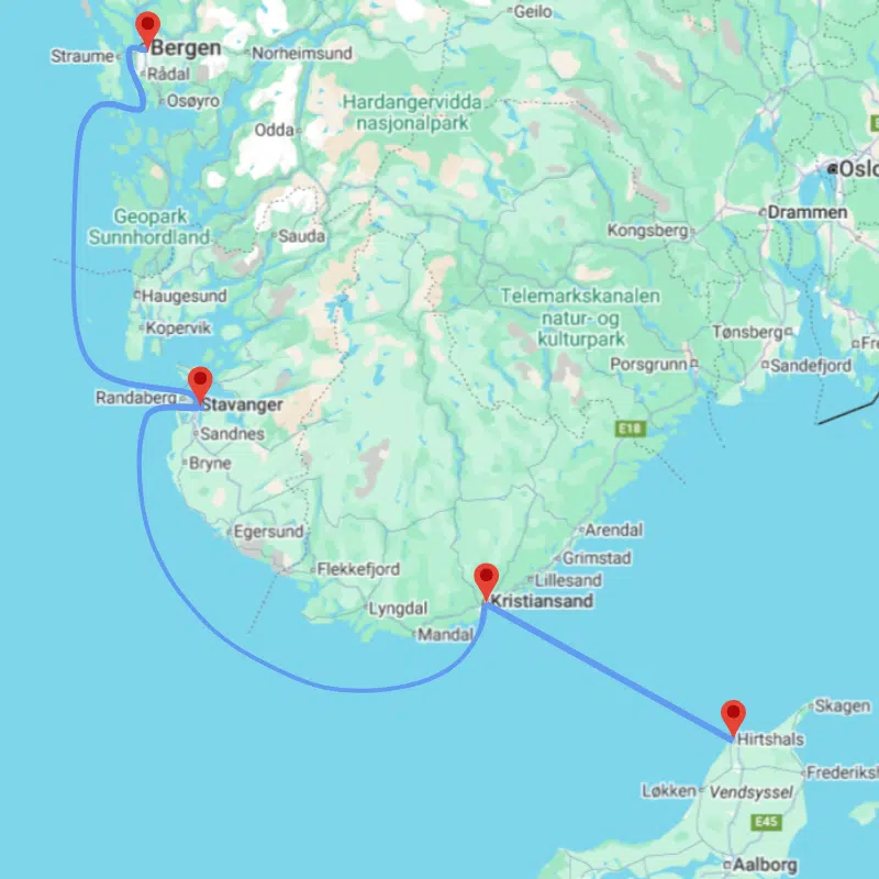 ferries from denmark to Norway map