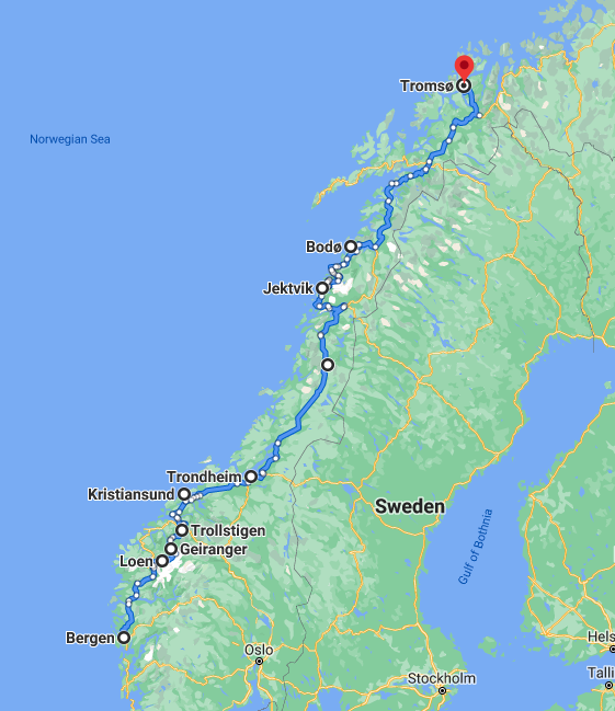 Norway road trip map 