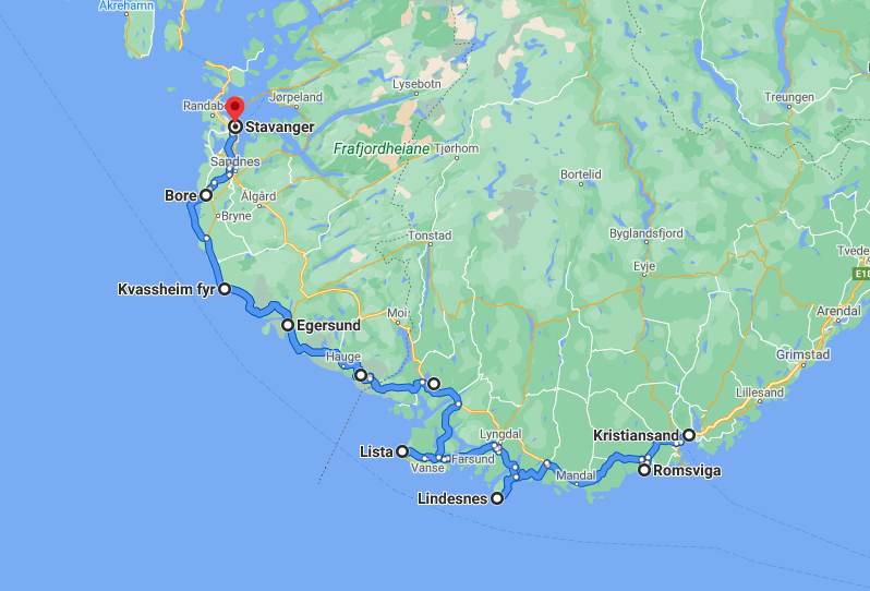 southern Norway road trip map