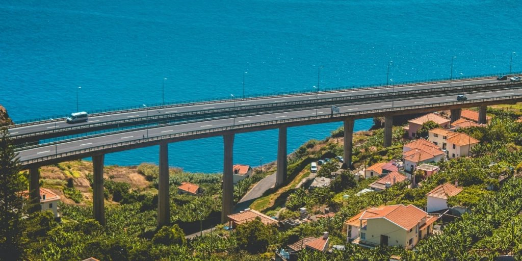 traffic on a bridge by the sea in Portugal