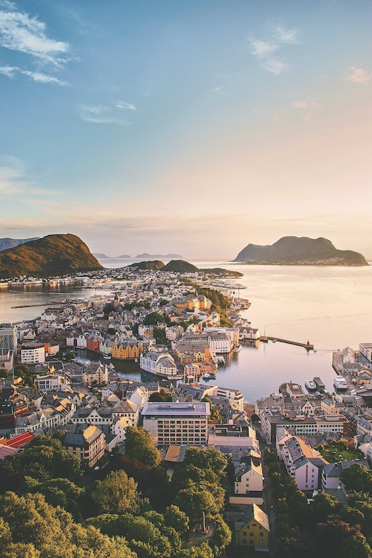 Low rise city on a series of islands surrouned by water