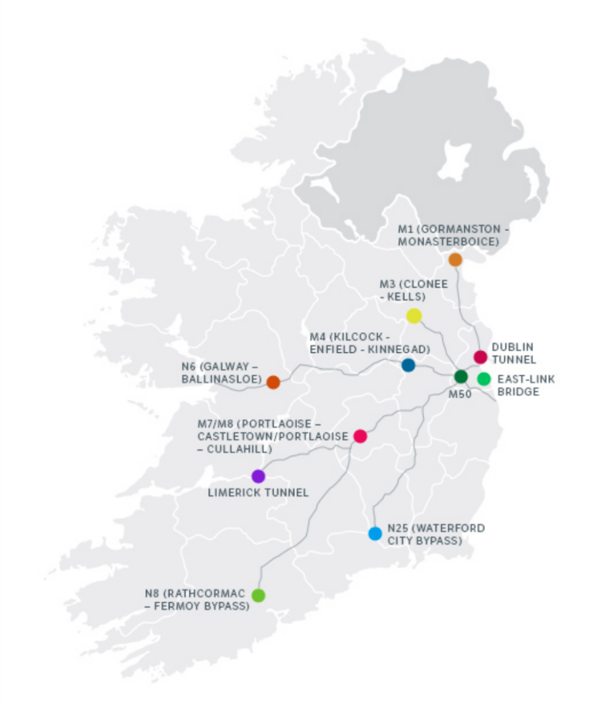Map of Irelands toll roads