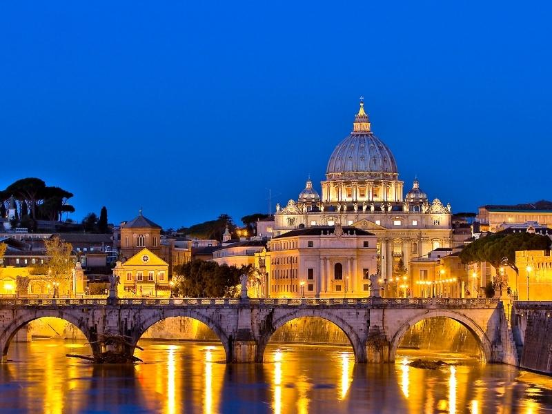 Vatican lit up at night