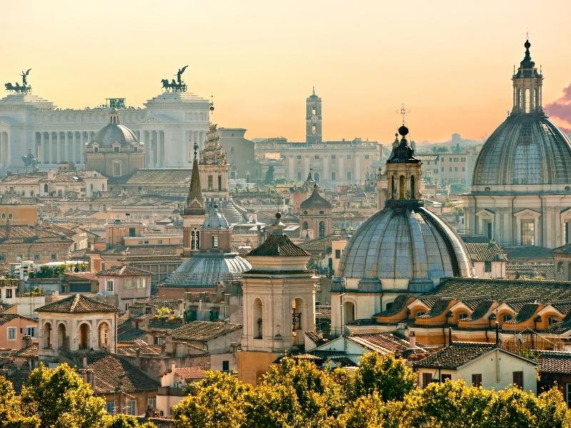the distinctive skyline of Rome full of domed churches