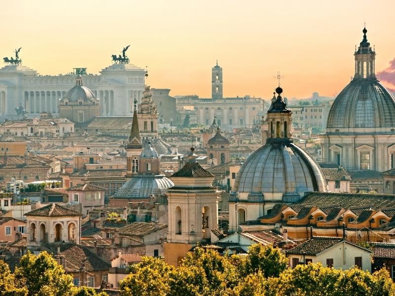 Rome's skyline and domes at golden hour