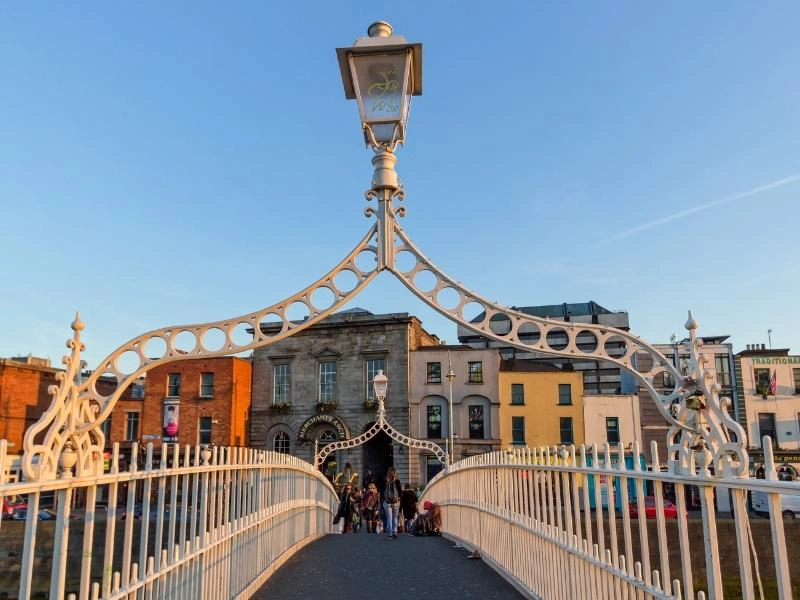 Cast iron bridge and colourful houses