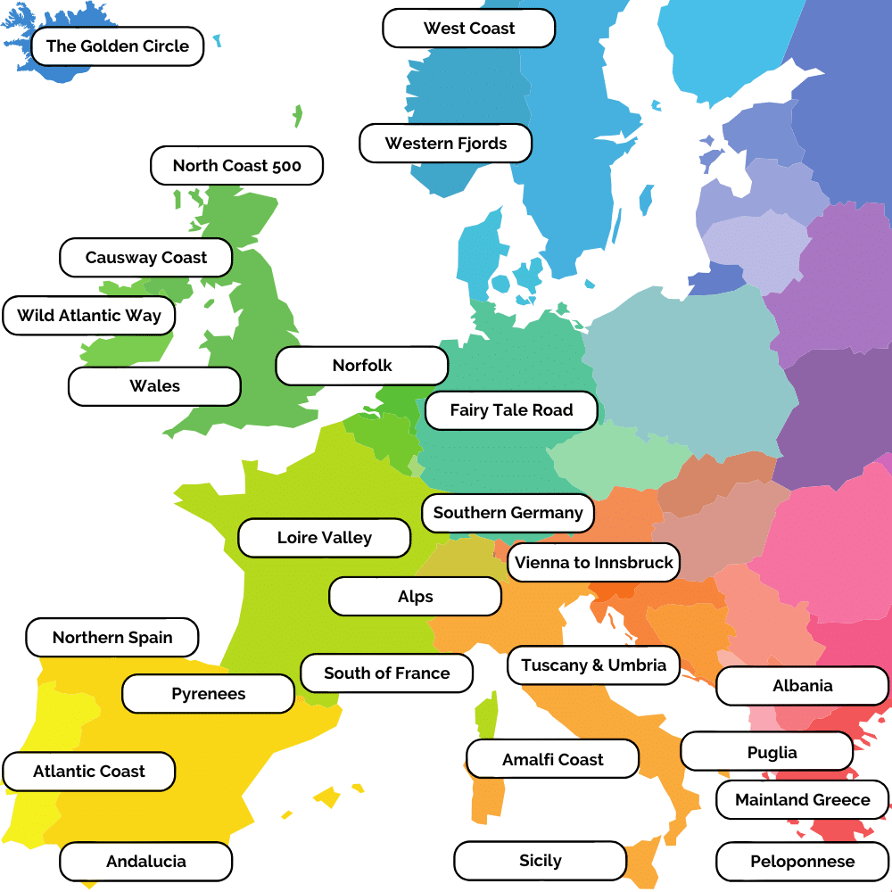 Europe road trips map