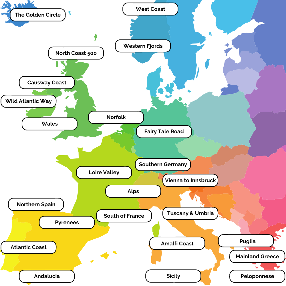 Europe road trips map