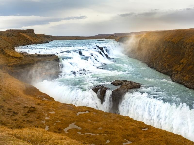Iceland's Gullfoss waterfall in autumn