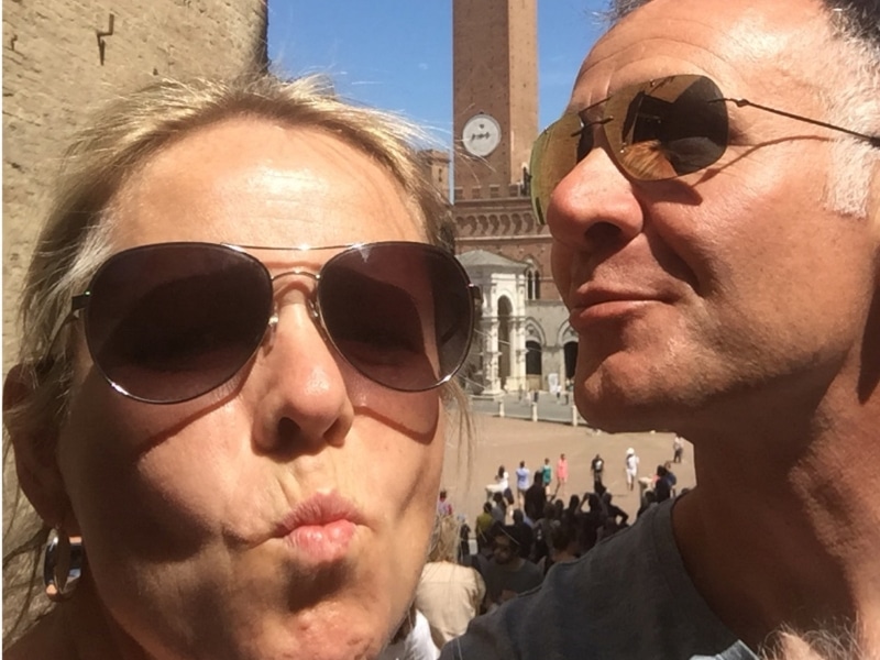 selfie in front of Siena's Piazza del Campo