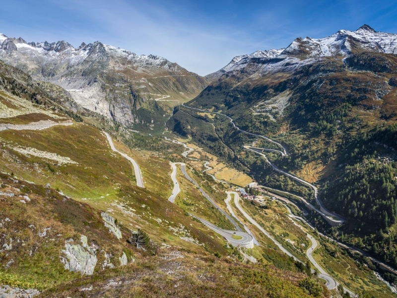 twisting mountain road from a drone