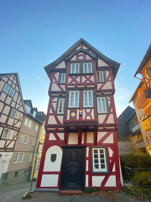 Red and white timbered house