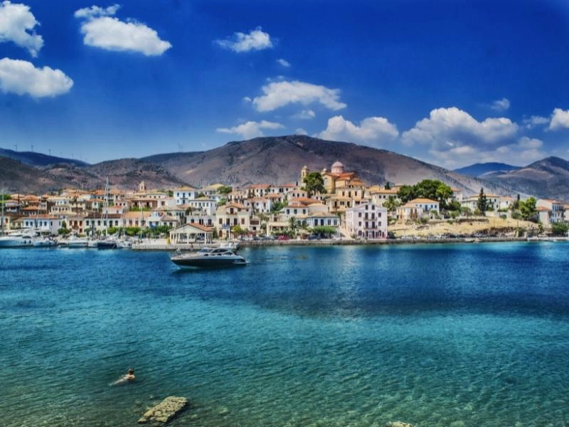 Premium Photo  Beautiful nature landscape of greece island with luxury  boat mediterranean sea water travel summer