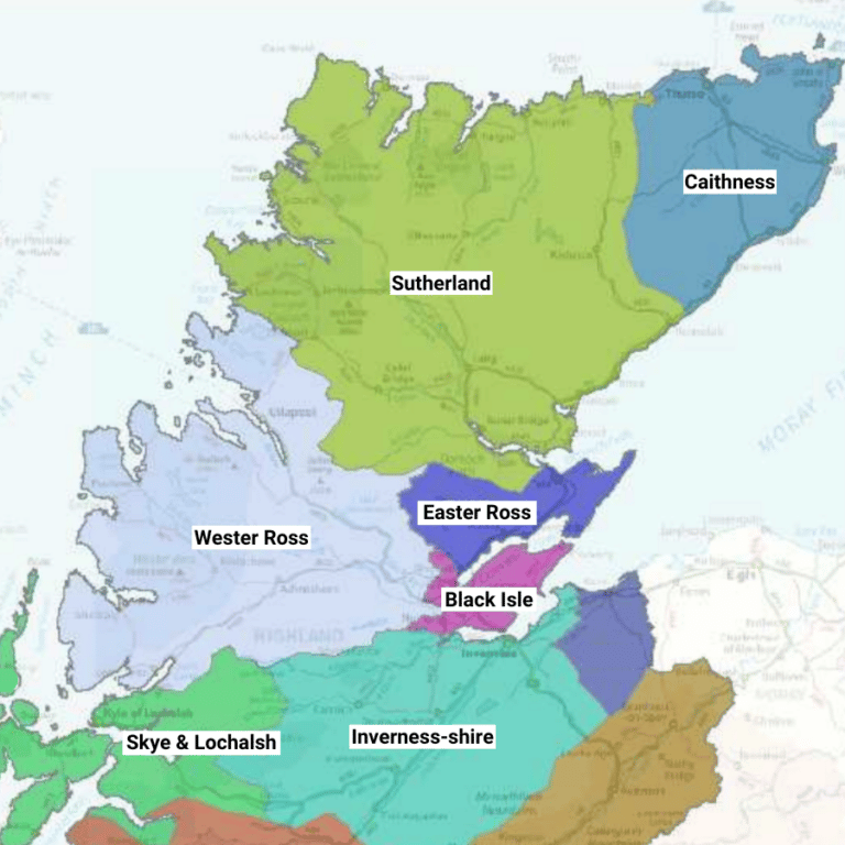 North Coast 500 Route Planner Highlights Map Tips The Gap Decaders   Regions Map 768x768 