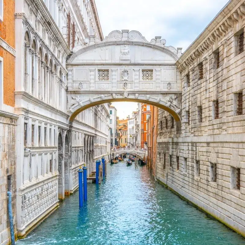 An image of the white marble bridge of Sighs